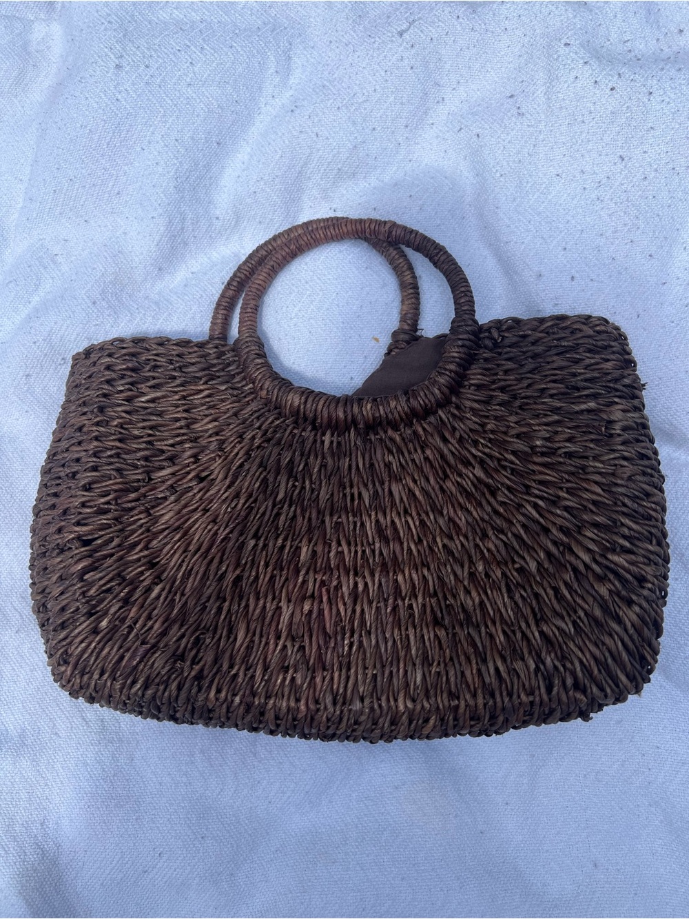 White Stag Brown Woven Circle-Handle Hand Bag